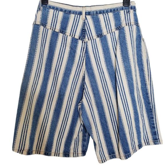 Vintage Striped Shorts 16 Womens Denim Forelli USA Mom Jorts Cotton 90s Wide Bag - Picture 2 of 13